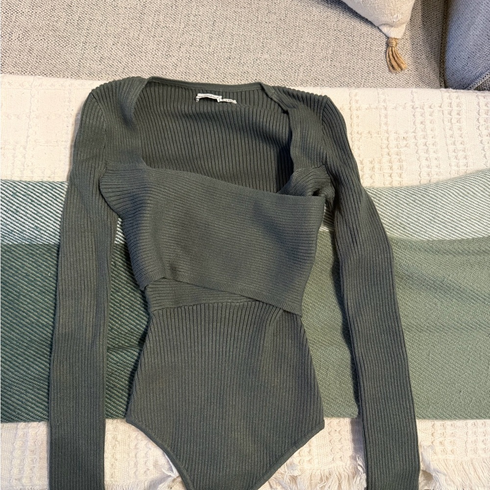 Abercrombie & Fitch Ribbed Knit Top in Dark Green